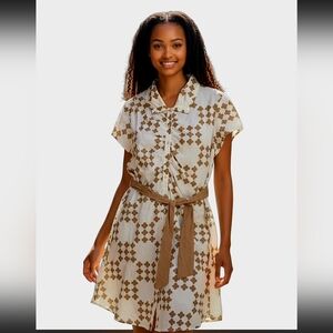 Stylish Tan Patterned Mini Dress 2x